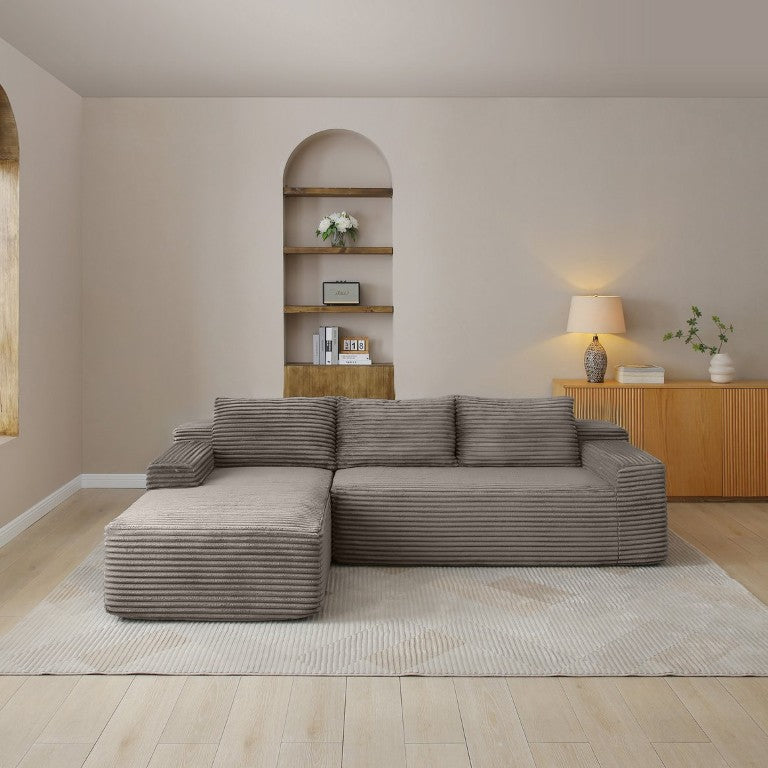 English Elm 97 Inch Modular Cloud Sectional with Deep Seat Corduroy Upholstery for Living Rooms W1117P538498