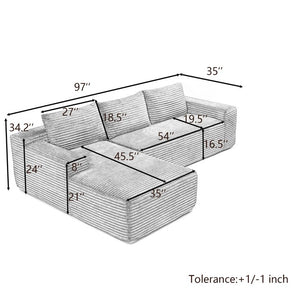 English Elm 97 Inch Modular Cloud Sectional with Deep Seat Corduroy Upholstery for Living Rooms W1117P538498