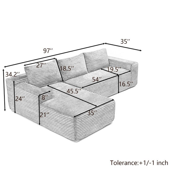 English Elm 97 Inch Modular Cloud Sectional with Deep Seat Corduroy Upholstery for Living Rooms W1117P538498