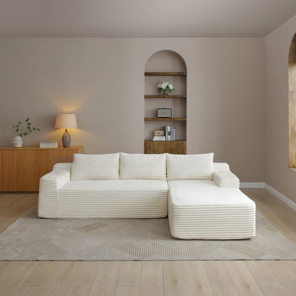 English Elm 97 Inch Modular Cloud Sectional Corduroy L-Shape Sofa with Deep Sink-In Cushions W1117P538501