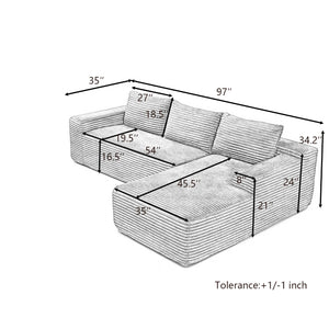 English Elm 97 Inch Modular Cloud Sectional Corduroy L-Shape Sofa with Deep Sink-In Cushions W1117P538501
