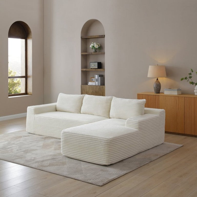 English Elm 97 Inch Modular Cloud Sectional Corduroy L-Shape Sofa with Deep Sink-In Cushions W1117P538501