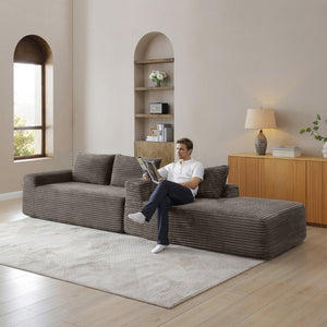 English Elm 97 Inch Modular Cloud Sectional in Wrinkle Resistant Corduroy for Relaxed Living Spaces W1117P538538