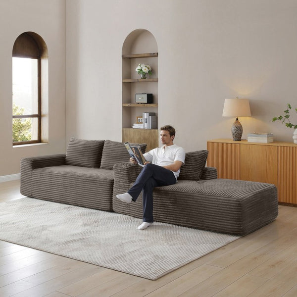 English Elm 97 Inch Modular Cloud Sectional in Wrinkle Resistant Corduroy for Relaxed Living Spaces W1117P538538