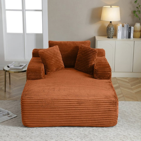English Elm 49 Inch Oversized Corduroy Chaise Lounge No Assembly Wide Arms Three Pillows Included W1117P541144