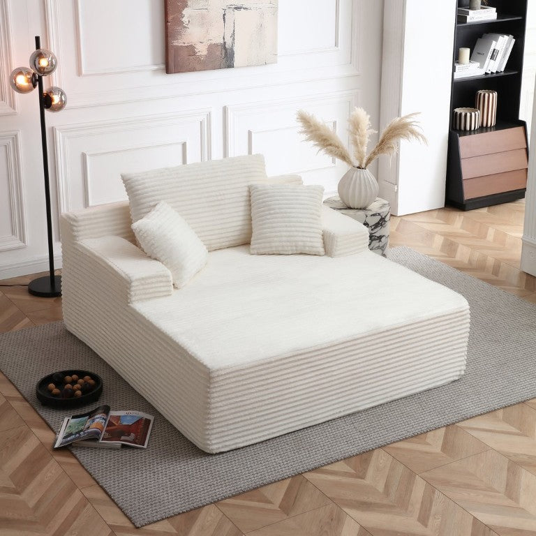 English Elm 56 Inch Corduroy Chaise Lounge with High Density Foam and Three Accent Pillows White W1117P552248