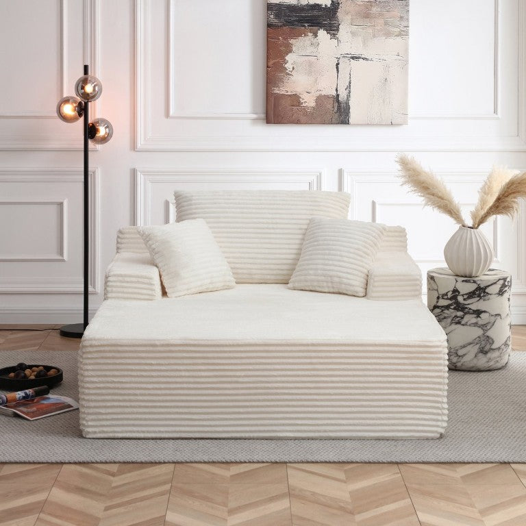 English Elm 56 Inch Corduroy Chaise Lounge with High Density Foam and Three Accent Pillows White W1117P552248