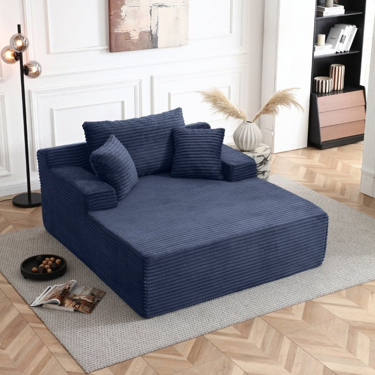 English Elm 56 Inch Corduroy Chaise Lounge with High Density Foam Wide Arms and Three Pillows W1117P552289