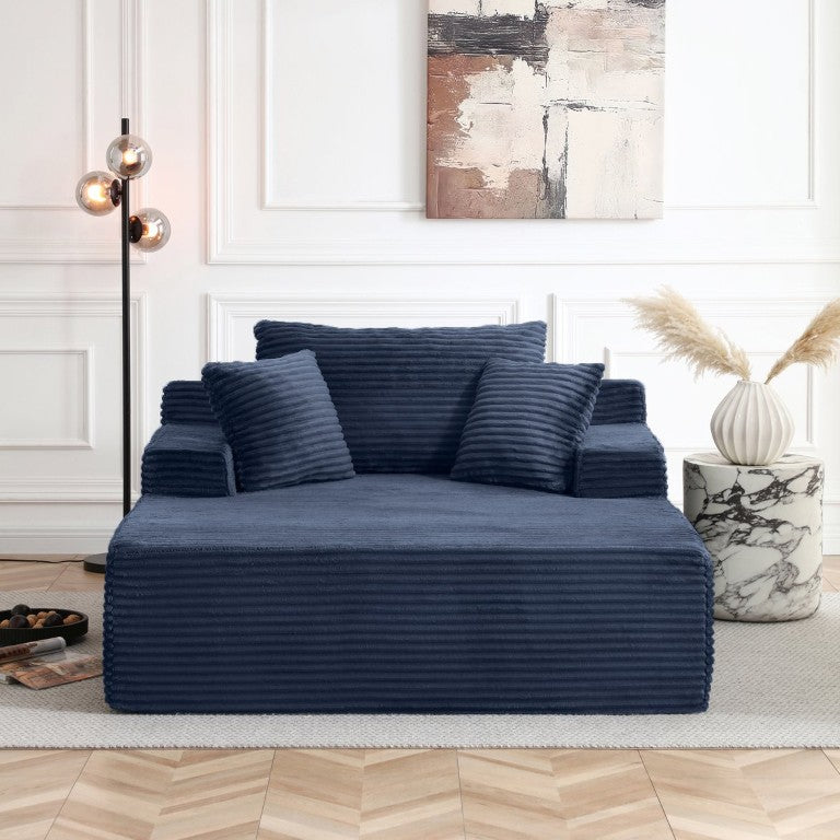 English Elm 56 Inch Corduroy Chaise Lounge with High Density Foam Wide Arms and Three Pillows W1117P552289