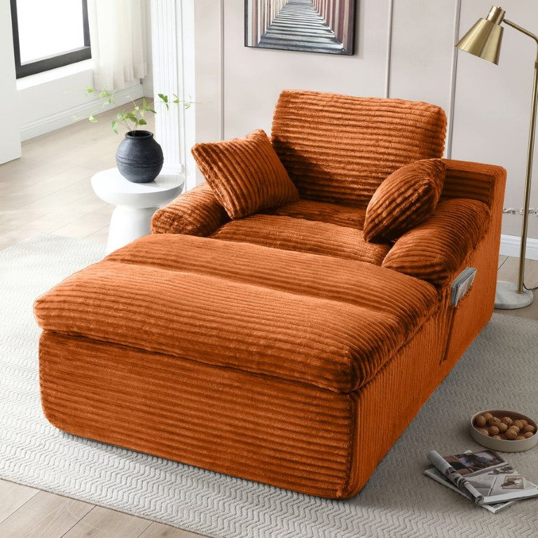 English Elm Chaise Lounge Oversized Corduroy Reading Chair with Spring Support and Wide Armrests Orange W1117P553588