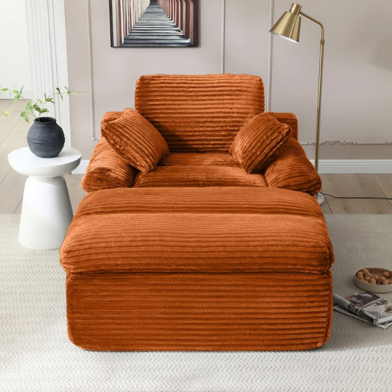 English Elm Chaise Lounge Oversized Corduroy Reading Chair with Spring Support and Wide Armrests Orange W1117P553588