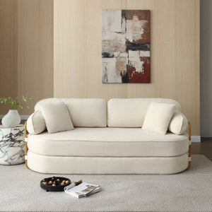 English Elm 78.3 Inch Queen Sleeper Futon Sofa with Removable Backrest No Assembly Required Beige W1117P567380
