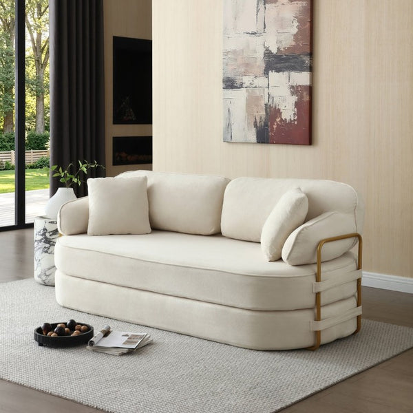 English Elm 78.3 Inch Queen Sleeper Futon Sofa with Removable Backrest No Assembly Required Beige W1117P567380