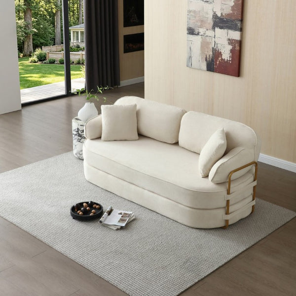 English Elm 78.3 Inch Queen Sleeper Futon Sofa with Removable Backrest No Assembly Required Beige W1117P567380