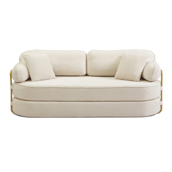 English Elm 78.3 Inch Queen Sleeper Futon Sofa with Removable Backrest No Assembly Required Beige W1117P567380