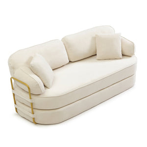 English Elm 78.3 Inch Queen Sleeper Futon Sofa with Removable Backrest No Assembly Required Beige W1117P567380