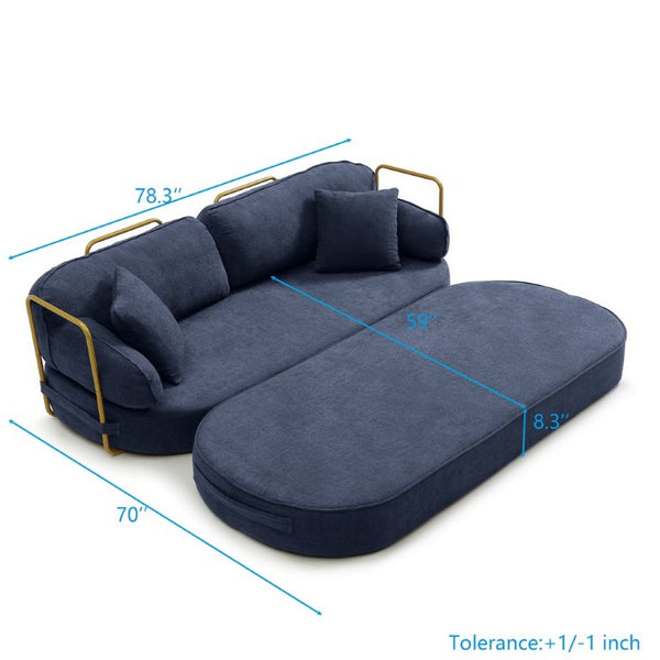 English Elm 78.3 Inch Queen Sleeper Futon Sofa with Removable Backrest No Assembly Required Dark Blue W1117P567788