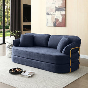 English Elm 78.3 Inch Queen Sleeper Futon Sofa with Removable Backrest No Assembly Required Dark Blue W1117P567788