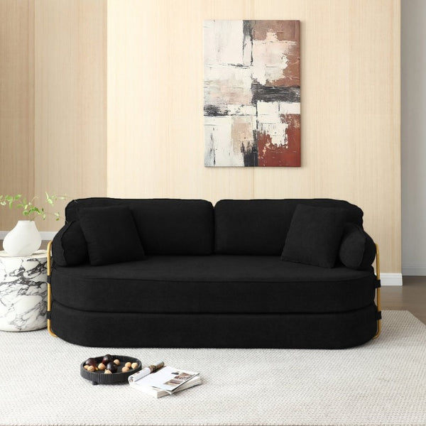English Elm 78.3 Inch Queen Sleeper Futon Sofa with Removable Backrest No Assembly Required Black W1117P567810