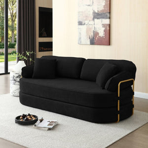 English Elm 78.3 Inch Queen Sleeper Futon Sofa with Removable Backrest No Assembly Required Black W1117P567810