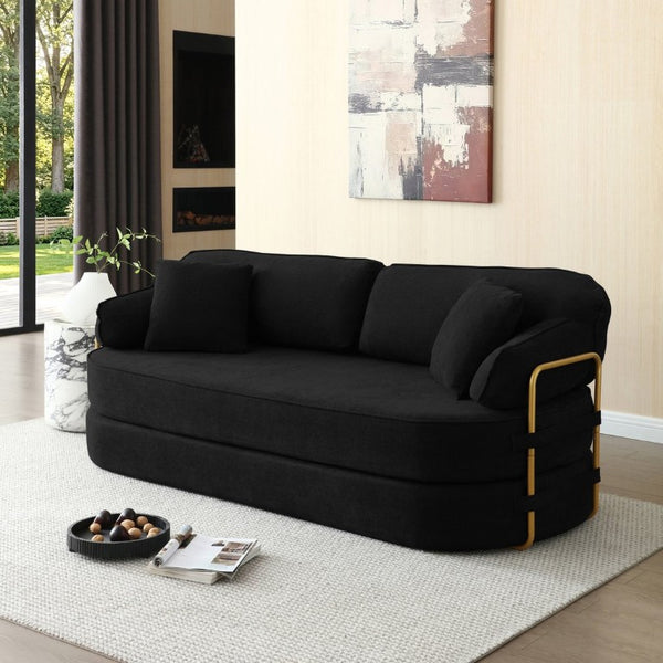 English Elm 78.3 Inch Queen Sleeper Futon Sofa with Removable Backrest No Assembly Required Black W1117P567810