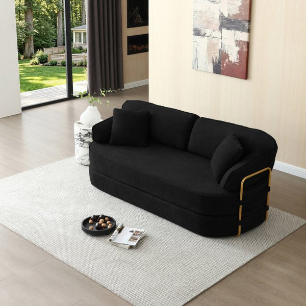 English Elm 78.3 Inch Queen Sleeper Futon Sofa with Removable Backrest No Assembly Required Black W1117P567810