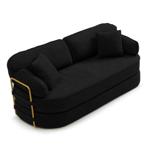 English Elm 78.3 Inch Queen Sleeper Futon Sofa with Removable Backrest No Assembly Required Black W1117P567810