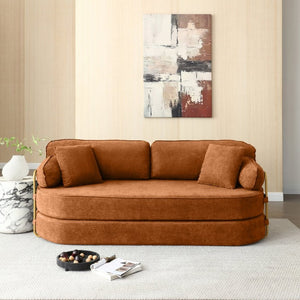 English Elm 78.3 Inch Queen Sleeper Futon Sofa with Removable Backrest No Assembly Required Orange W1117P567816