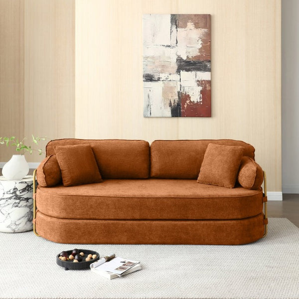 English Elm 78.3 Inch Queen Sleeper Futon Sofa with Removable Backrest No Assembly Required Orange W1117P567816