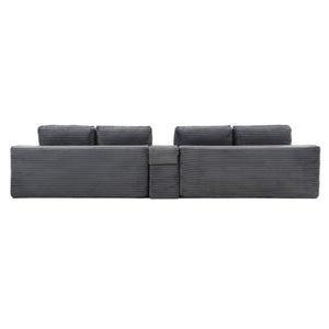 English Elm 125 Inch Modular Cloud Sectional Corduroy Sofa with Ottomans USB Ports Living Room W1117S00392