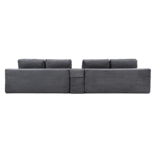 English Elm 125 Inch Modular Cloud Sectional Corduroy Sofa with Ottomans USB Ports Living Room W1117S00392