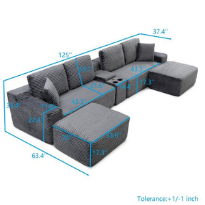 English Elm 125 Inch Modular Cloud Sectional Corduroy Sofa with Ottomans USB Ports Living Room W1117S00392