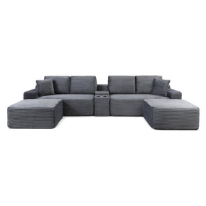 English Elm 125 Inch Modular Cloud Sectional Corduroy Sofa with Ottomans USB Ports Living Room W1117S00392