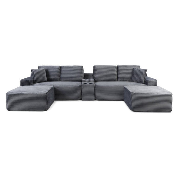 English Elm 125 Inch Modular Cloud Sectional Corduroy Sofa with Ottomans USB Ports Living Room W1117S00392