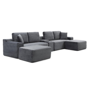 English Elm 125 Inch Modular Cloud Sectional Corduroy Sofa with Ottomans USB Ports Living Room W1117S00392