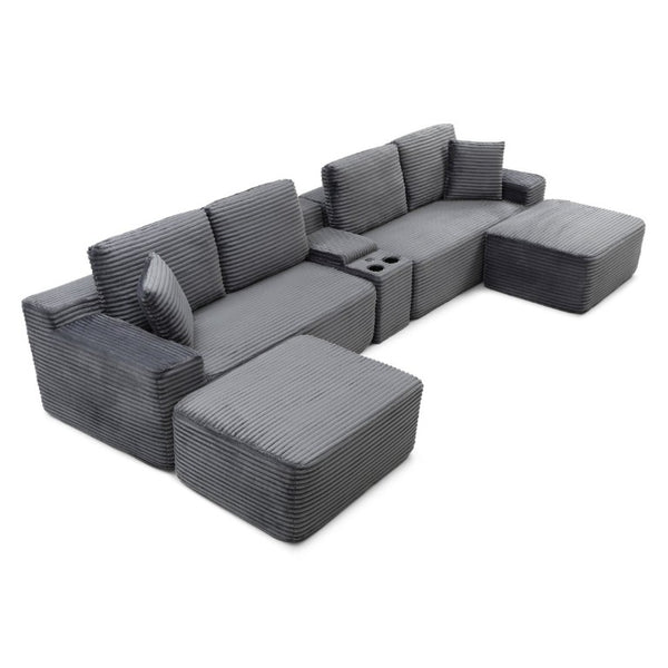 English Elm 125 Inch Modular Cloud Sectional Corduroy Sofa with Ottomans USB Ports Living Room W1117S00392
