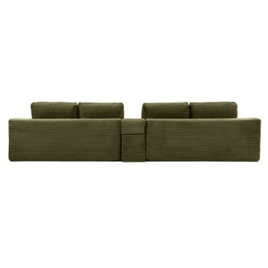 English Elm 150'' L-shaped Corduroy Sectional with Deep Cloud Seat Usb Charging Living Room Couch Green W1117S00449