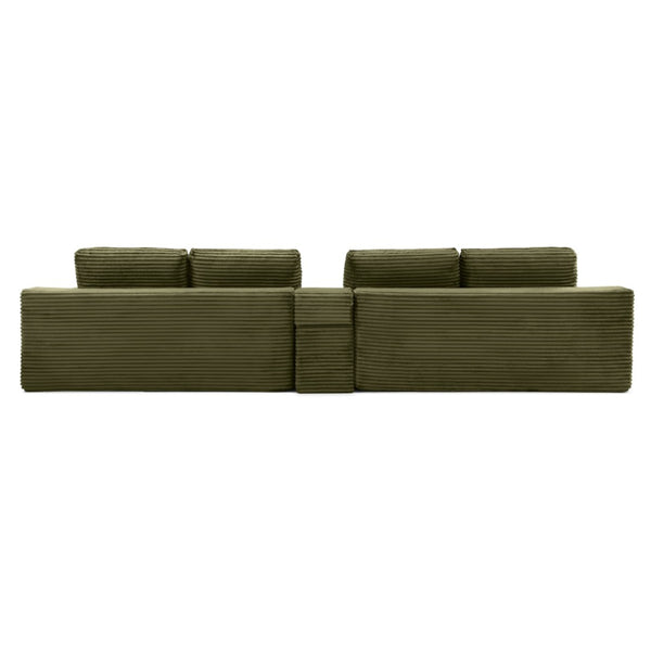 English Elm 150'' L-shaped Corduroy Sectional with Deep Cloud Seat Usb Charging Living Room Couch Green W1117S00449