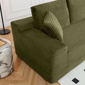 English Elm 150'' L-shaped Corduroy Sectional with Deep Cloud Seat Usb Charging Living Room Couch Green W1117S00449