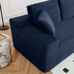 English Elm 150'' L-shaped Corduroy Sectional with Deep Cloud Seat Usb Charging Living Room Couch Blue W1117S00450