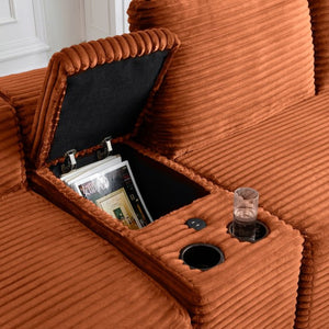 English Elm 150'' L-shaped Corduroy Sectional with Deep Cloud Seat Usb Charging Living Room Couch Orange W1117S00451