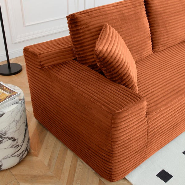 English Elm 150'' L-shaped Corduroy Sectional with Deep Cloud Seat Usb Charging Living Room Couch Orange W1117S00451