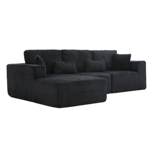 English Elm 109'' Modular Cloud Sectional Corduroy Deep Seat L-shape Sofa for Living Room Lounging Black Left Chaise W1117S00452