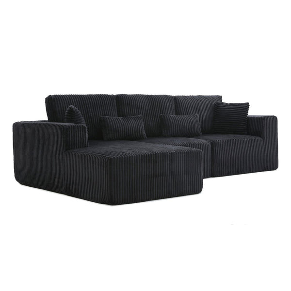 English Elm 109'' Modular Cloud Sectional Corduroy Deep Seat L-shape Sofa for Living Room Lounging Black Left Chaise W1117S00452