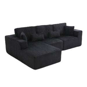 English Elm 109'' Modular Cloud Sectional Corduroy Deep Seat L-shape Sofa for Living Room Lounging Black Left Chaise W1117S00452