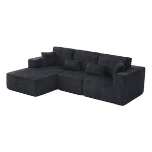 English Elm 109'' Modular Cloud Sectional Corduroy Deep Seat L-shape Sofa for Living Room Lounging Black Left Chaise W1117S00452