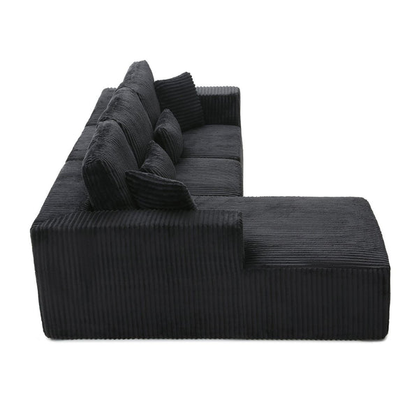 English Elm 109'' Modular Cloud Sectional Corduroy Deep Seat L-shape Sofa for Living Room Lounging Black Left Chaise W1117S00452
