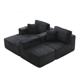 English Elm 109'' Modular Cloud Sectional Corduroy Deep Seat L-shape Sofa for Living Room Lounging Black Left Chaise W1117S00452