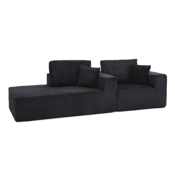 English Elm 109'' Modular Cloud Sectional Corduroy Deep Seat L-shape Sofa for Living Room Lounging Black Left Chaise W1117S00452