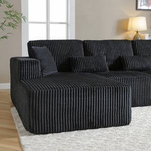 English Elm 109'' Modular Cloud Sectional Corduroy Deep Seat L-shape Sofa for Living Room Lounging Black Left Chaise W1117S00452
